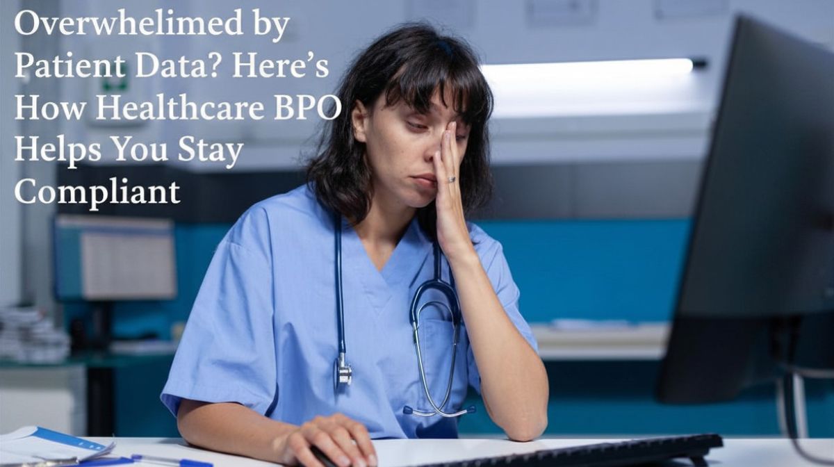 stressed healthcare professional managing patient data on computer